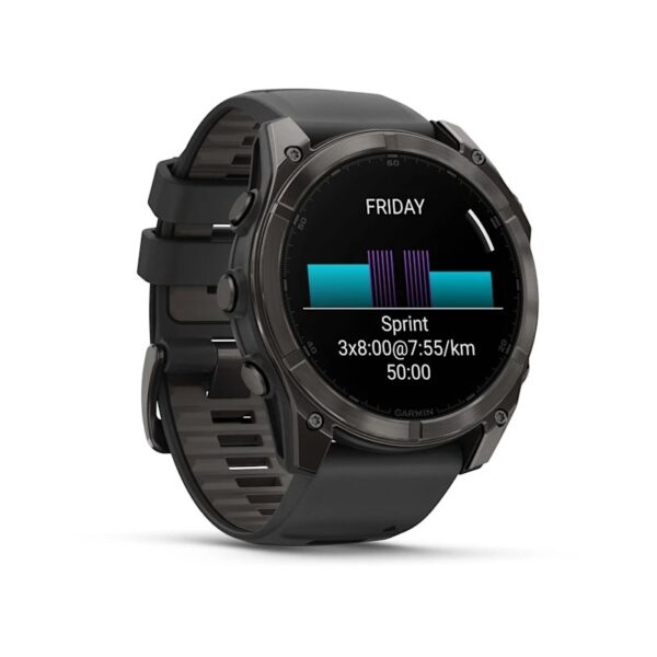 010-02905-21 Zegarek Garmin fēnix® 8 - 51 mm, AMOLED Sapphire, Carbon grey DLC z silikonowym paskiem w kolorze czarnym/Pebble grey