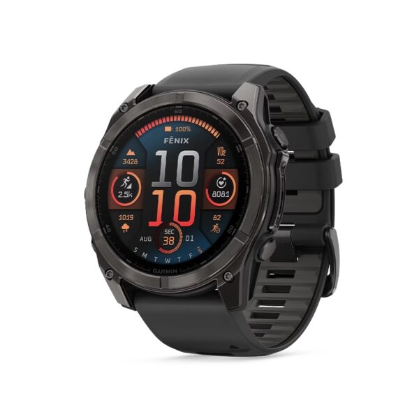 010-02905-21 Zegarek Garmin fēnix® 8 - 51 mm, AMOLED Sapphire, Carbon grey DLC z paskiem silikonowym w kolorze czarnym/Pebble grey