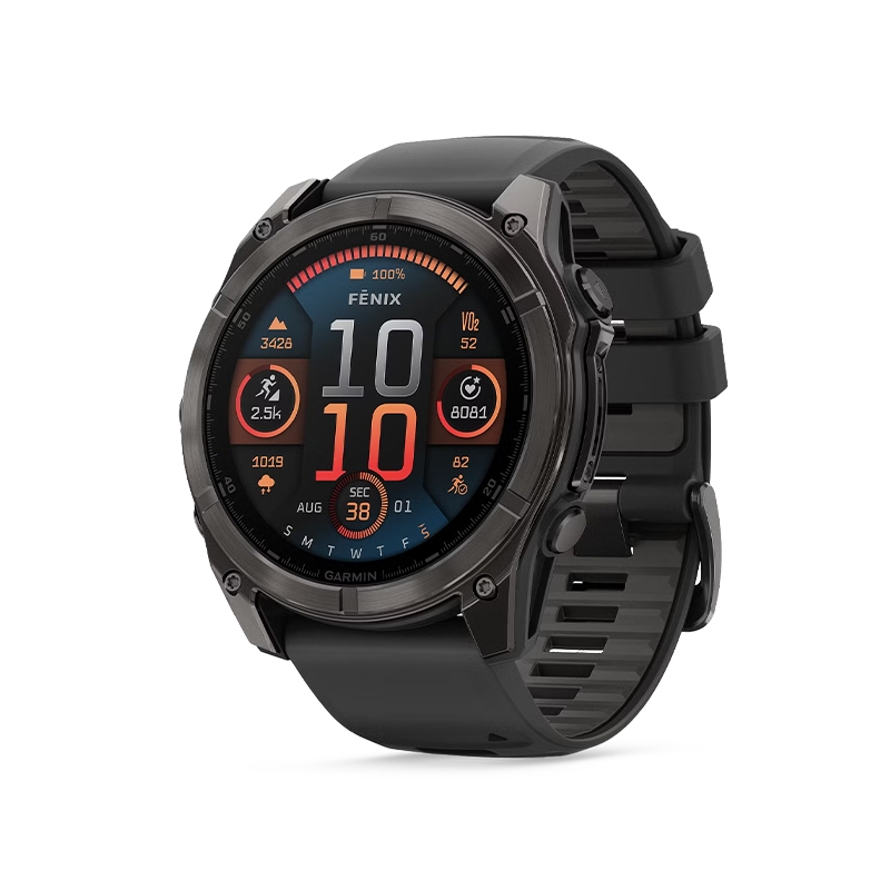 010-02905-21 Zegarek Garmin fēnix® 8 - 51 mm, AMOLED Sapphire, Carbon grey DLC z paskiem silikonowym w kolorze czarnym/Pebble grey