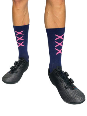 Skarpetki rowerowe XXX Socks JAKUB TRUKSA skarpety Navy-Light pink logo