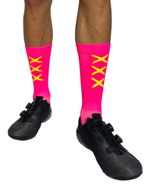 Skarpetki rowerowe XXX Socks JAKUB TRUKSA skarpety Pink-Yellow logo