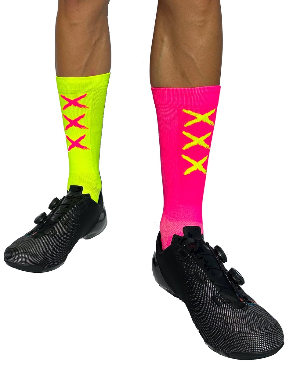 Skarpetki rowerowe XXX socks JAKUB TRUKSA unpaired yellow pink