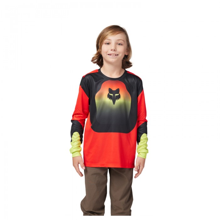 Dziecięca koszulka rowerowa FOX Junior RANGER Revise LS z długim rękawem Red Yellow